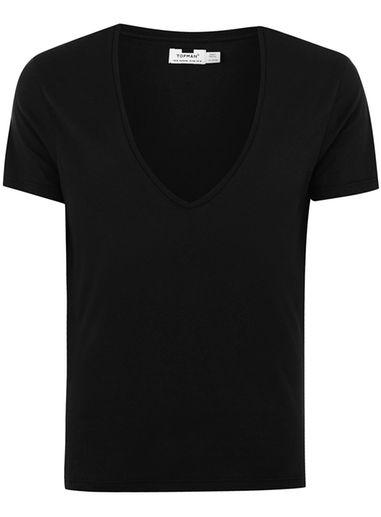Topman Mens Black Low V-neck T-shirt