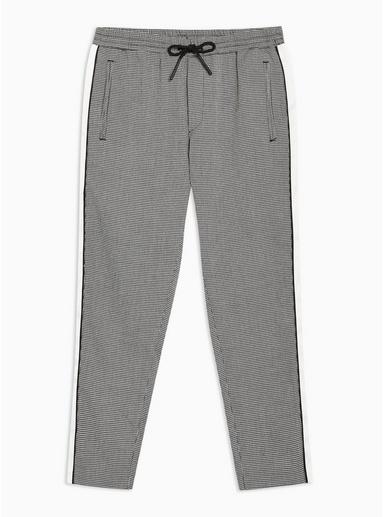 Topman Mens Black Check Side Stripe Cropped Joggers