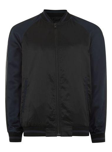 Topman Mens Selected Homme Black Sateen Bomber Jacket