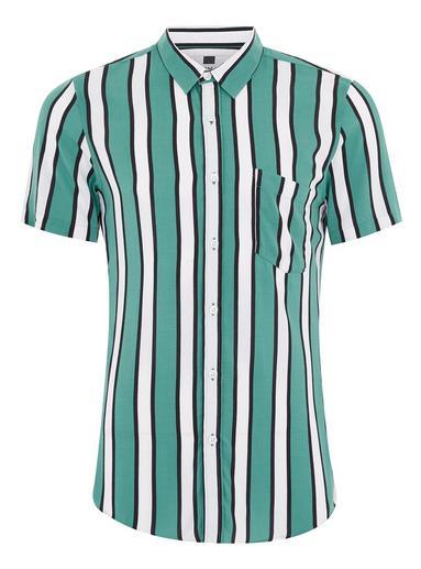 Topman Mens Blue Teal And White Stripe Muscle Short Sleeve Shirt