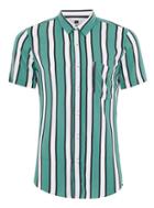 Topman Mens Blue Teal And White Stripe Muscle Short Sleeve Shirt