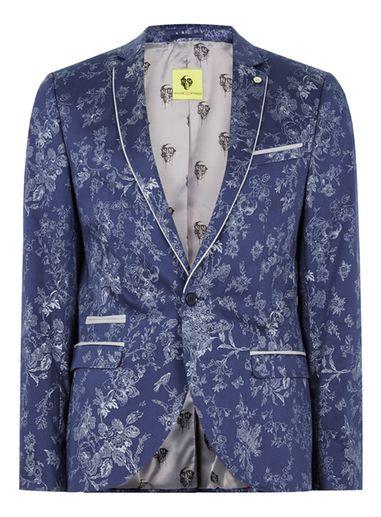 Topman Mens Noose & Monkey Blue Jacquard Blazer