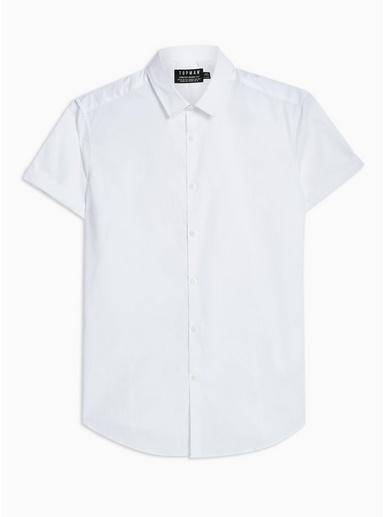 Topman Mens White Stretch Skinny Fit Short Sleeve Dress Shirt