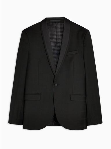 Topman Mens Premium Black Shadow Check Single Breasted Tuxedo Blazer With Shawl Lapel