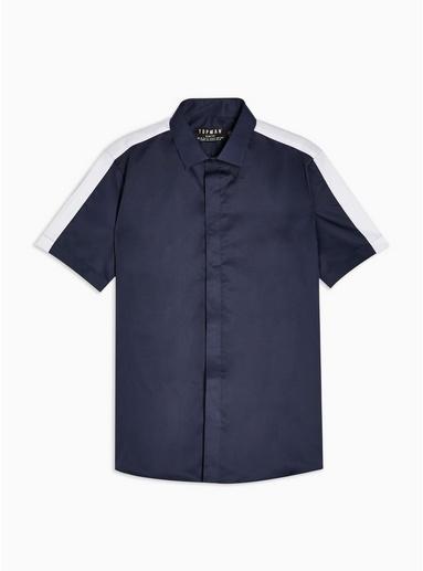 Topman Mens Navy And White Panel Slim Shirt