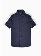 Topman Mens Navy And White Panel Slim Shirt