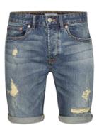 Topman Mens Blue Mid Wash Stretch Skinny Ripped Denim Shorts