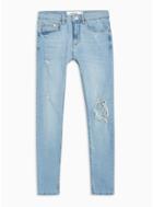 Topman Mens Blue Light Wash Blow Out Spray On Jeans
