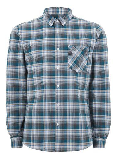 Topman Mens Blue Teal And Gray Check Shirt