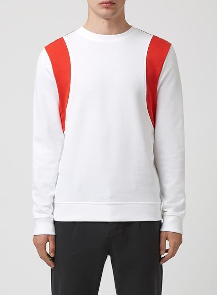 Topman Mens Red And White Wavey Panel Sweatshirt