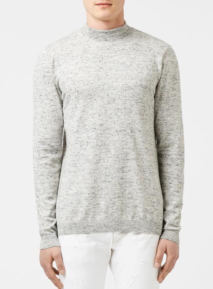 Topman Mens Brown Stone Mini Roll Neck Sweater