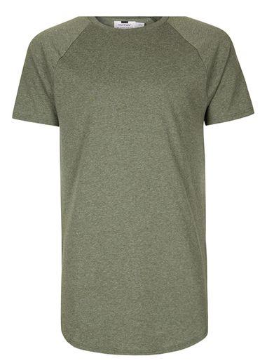Topman Mens Green Khaki Zipped Raglan Longline T-shirt