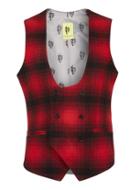 Topman Mens Noose & Monkey Red And Black Check Vest