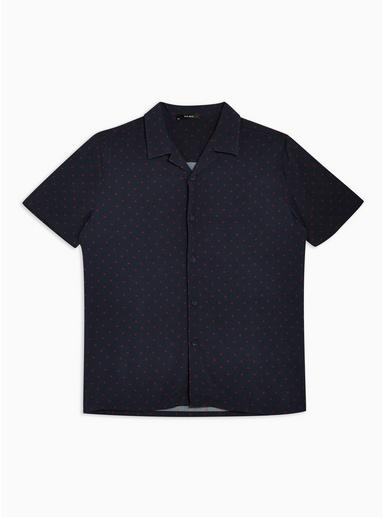 Topman Mens Navy And Burgundy Polka Dot Slim Shirt
