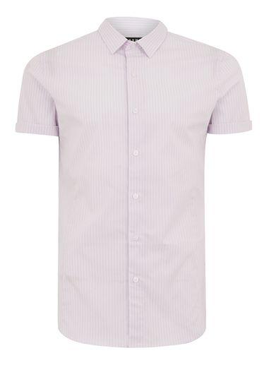 Topman Mens Purple Lilac And White Stripe Muscle Short Sleeve Shirt
