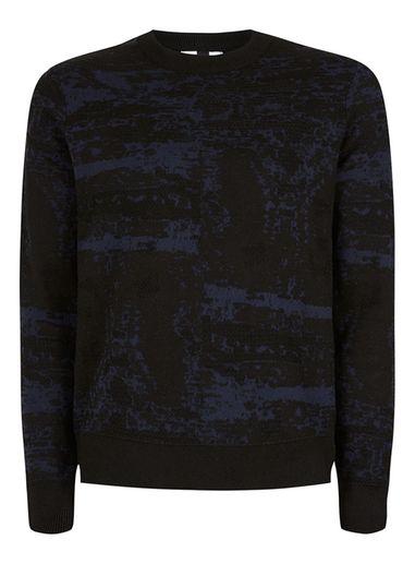 Topman Mens Navy Camo Textured Sweater