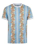 Topman Mens Blue 'palm' Floral Stripe T-shirt