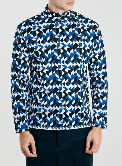 Topman Mens Multi Lux P8 Geo Print Roll Neck Jumper