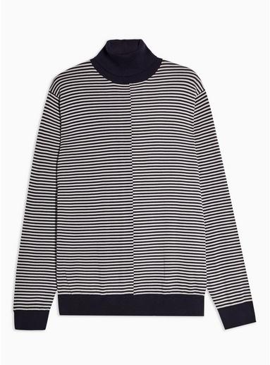 Selected Homme Mens Selected Homme Blue Bruce Roll Neck Stripe Organic Cotton Jumper