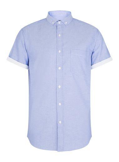 Topman Mens Blue Contrast Short Sleeve Casual Shirt