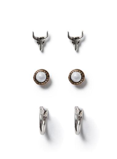 Topman Mens Silver Mixed Metal Skull And Hoop Earrings 3 Pack*