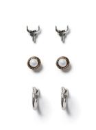 Topman Mens Silver Mixed Metal Skull And Hoop Earrings 3 Pack*