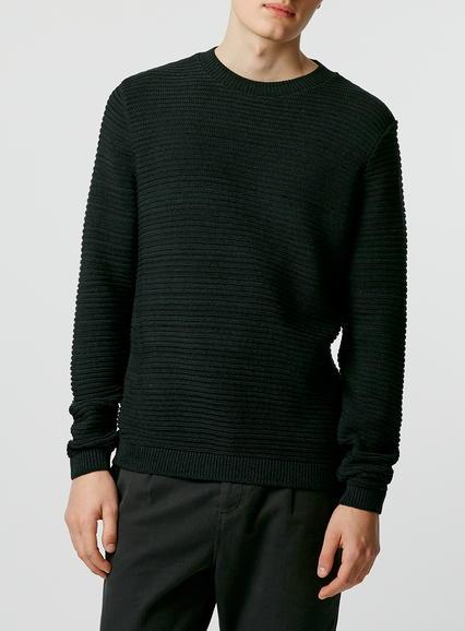 Topman Mens Green Horizontal Rib Crew Neck Sweater