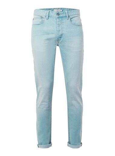 Topman Mens Blue Bleach Wash Stretch Slim Jeans