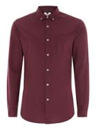 Topman Mens Red Burgundy Muscle Fit Oxford Long Sleeve Shirt