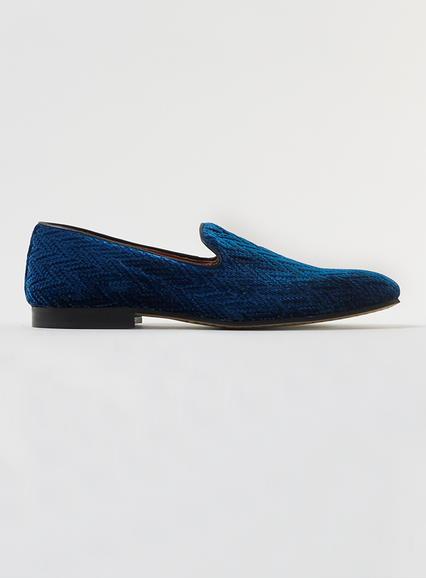 Topman Mens Blue Velvet Zig Zag Loafers