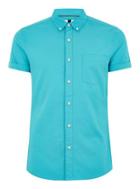 Topman Mens Blue Muscle Short Sleeve Oxford Shirt
