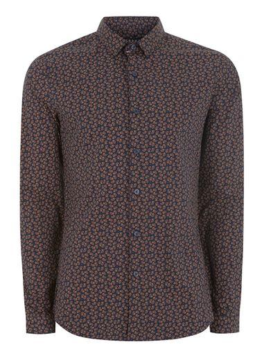 Topman Mens Navy Paisley Dot Muscle Fit Shirt