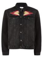 Topman Mens Black Embroidered Denim Jacket