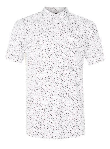 Topman Mens White And Red Raindrop Print Short Sleeve Casual Shirt