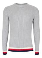 Topman Mens Grey Gray Sports Tipping Textured Sweater