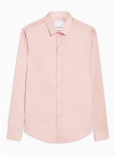 Topman Mens Pink Sepia Rose Satin Stretch Skinny Shirt
