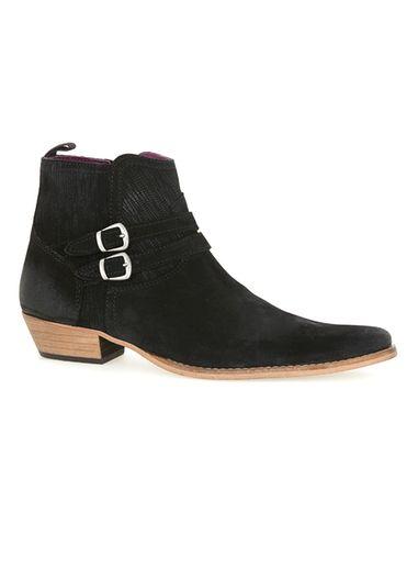 Topman Mens Black Suede Low Buckle Boots