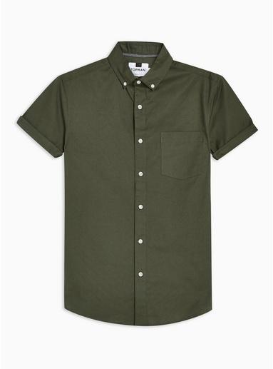 Topman Mens Khaki Stretch Skinny Oxford Shirt