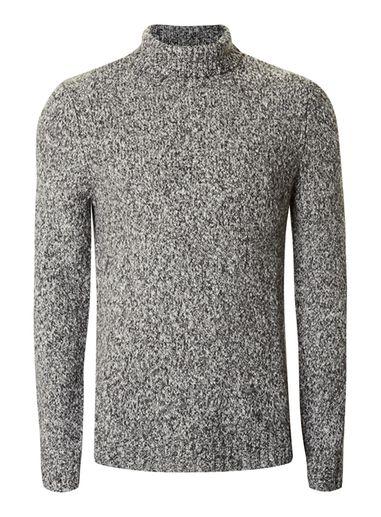 Topman Mens Grey Neppy Roll Neck Slim Fit Sweater