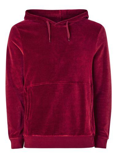 Topman Mens Red Burgundy Velour Hoodie