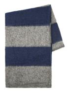 Topman Mens Blue Navy And Grey Stripe Scarf Containing Mohair