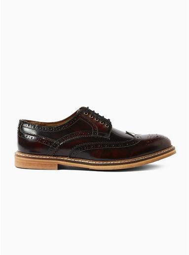 Topman Mens Red Burgundy Leather 'luna' Brogues