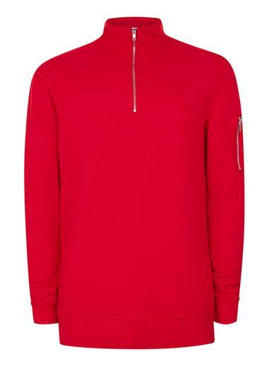 Topman Mens Red Ma1 Zip Neck Sweatshirt