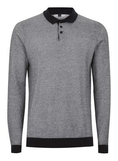 Topman Mens Black And White Textured Knitted Polo