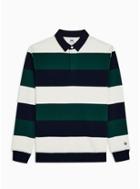 Topman Mens Cream Ecru And Navy Stripe Rugby Shirt