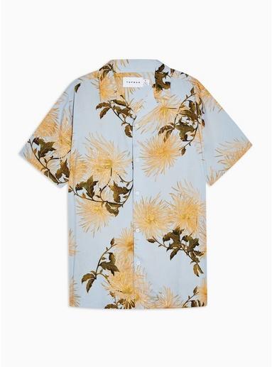 Topman Mens Multi Blue And Orange Floral Slim Shirt