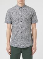 Topman Mens Brown Stone And Blue Floral Print Short Sleeve Dress Shirt
