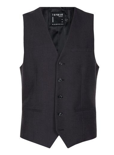 Topman Mens Black Twill Vest