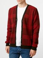 Topman Mens Red And Black Check Cardigan