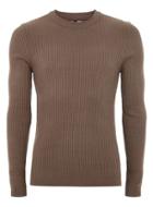 Topman Mens Brown Ribbed Muscle Fit Sweater